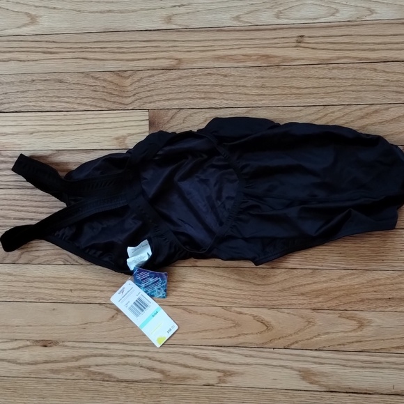 2 pc Set Speedo Lifeguard Swimsuit Maillot w/ Shorts 8 Lycra Black Classic NWT - Picture 4 of 14